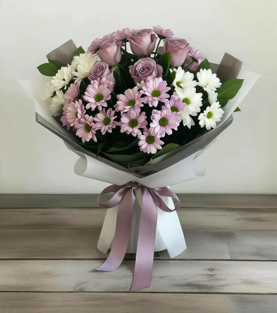 Букет цветов из: Хризантемы и Розы в Домбаровский