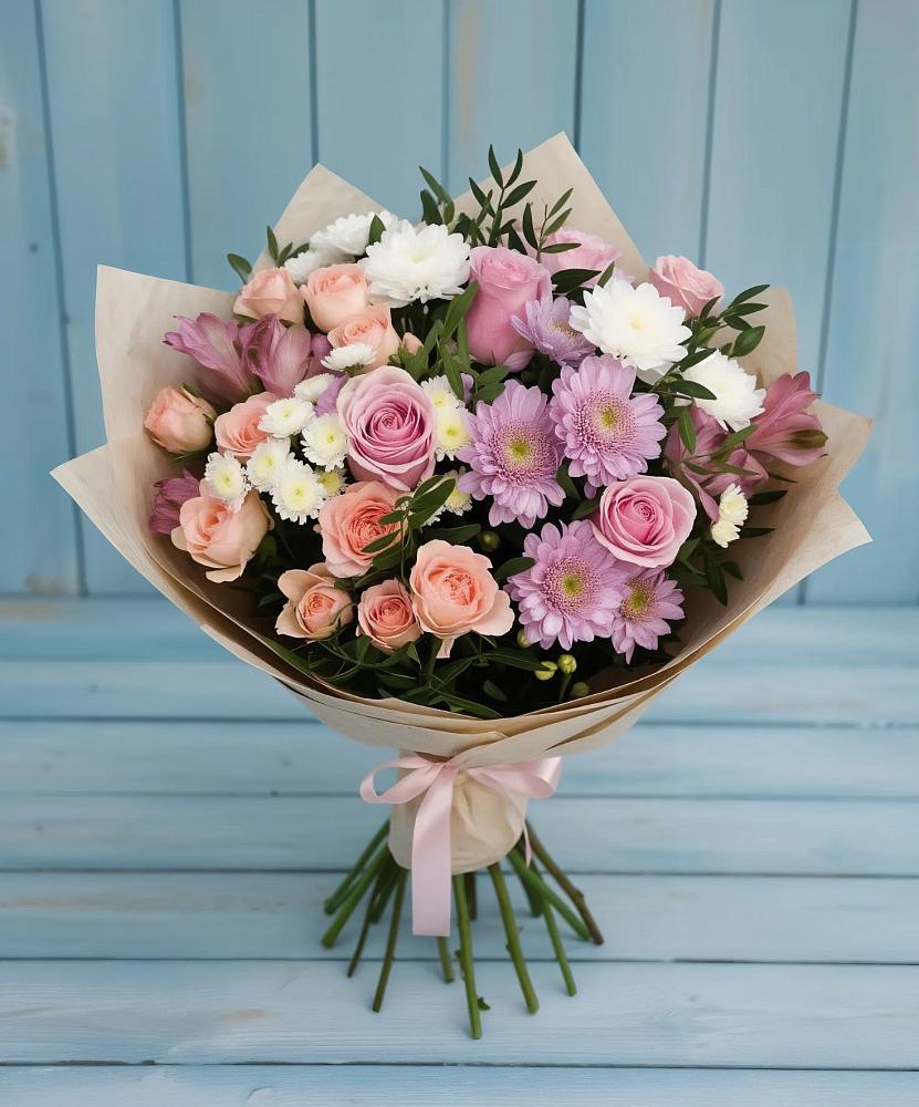Букет цветов из: Хризантемы, Розы и Альстромерии в Домбаровский