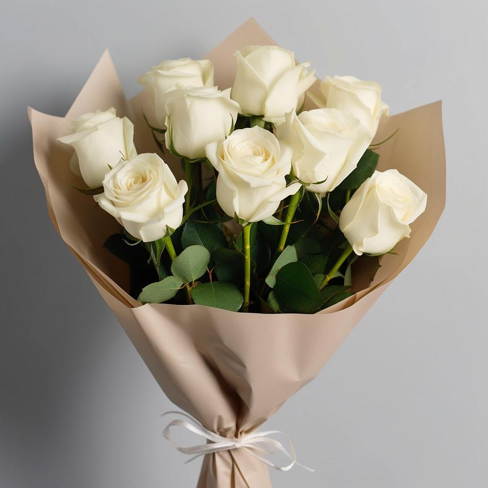 Букет 9 Белых роз Эдлесс Лав в Домбаровский