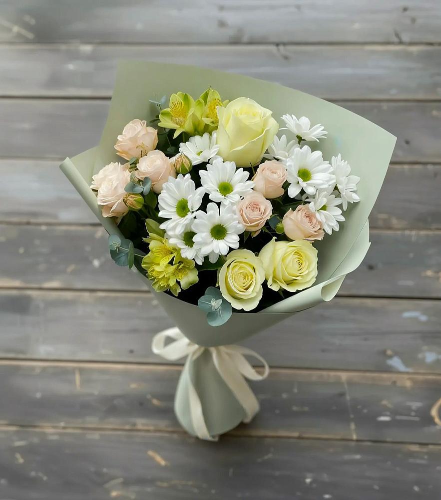 Букет цветов из: Альстромерии, Розы и Хризантемы в Домбаровский