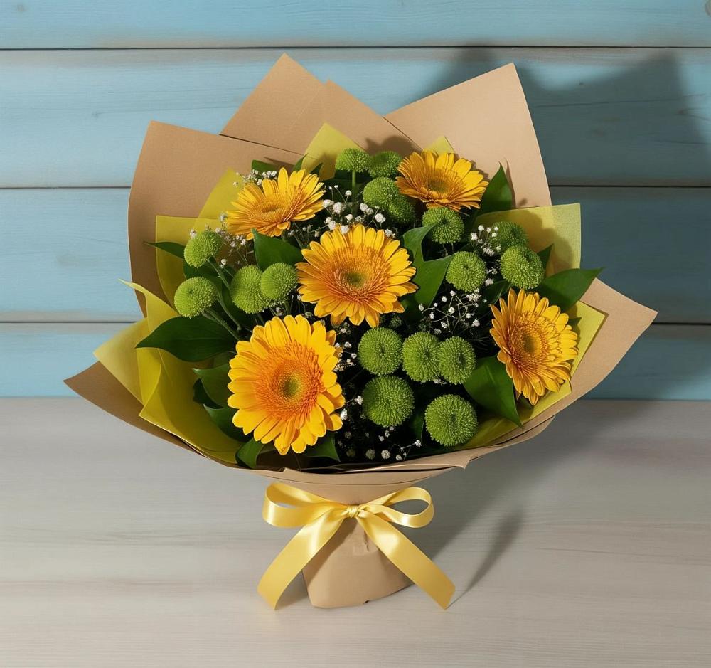 Букет цветов из: Герберы и Хризантемы в Домбаровский