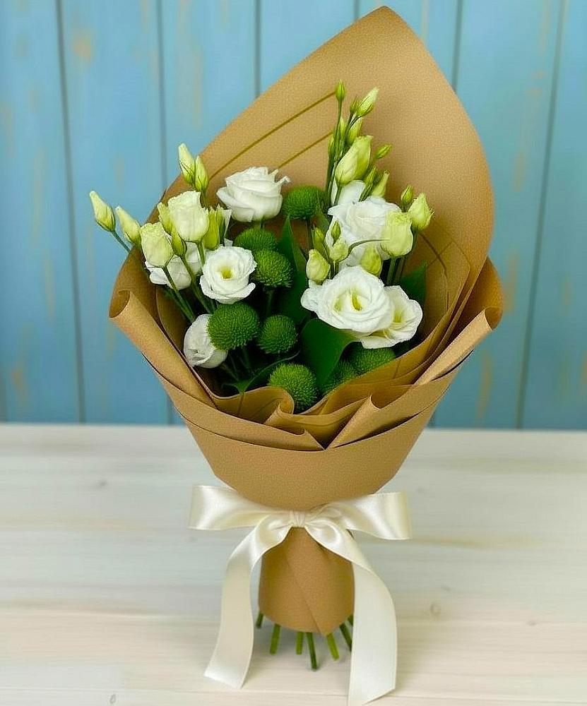 Букет цветов из: Хризантемы и Лизиантусы в Домбаровский