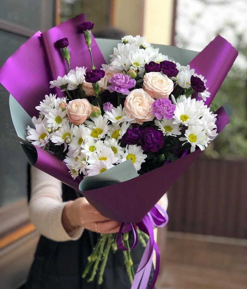 Букет цветов из: Хризантемы, Гвоздики и Розы в Домбаровский