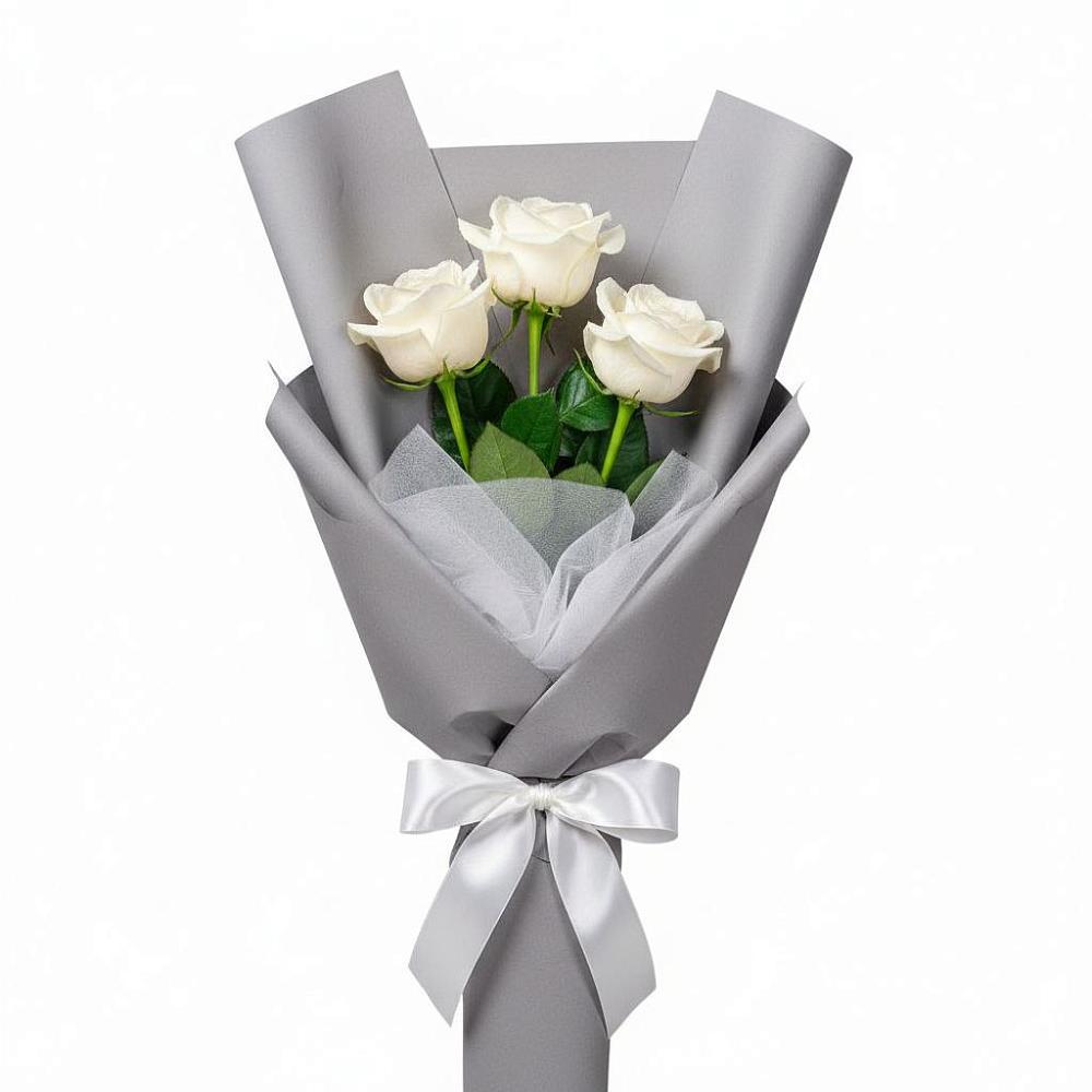 Букет 3 белые розы в Домбаровский