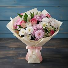 Букет цветов из:  Хризантемы, Альстромерии и Розы в Домбаровский