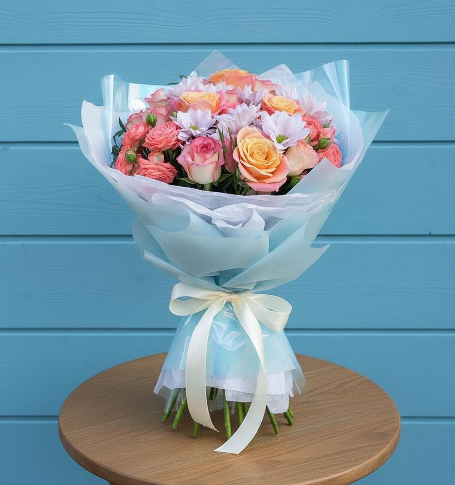 Букет цветов из: Хризантемы и Розы в Домбаровский